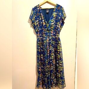 Ashro Vibrant Blue Multi-Color Midi Dress
